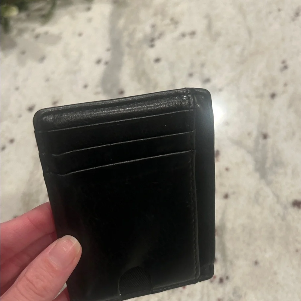 Black Leather Slim Wallet , card holder- ID slot, Card pockets 100% leather - Picture 3 of 6